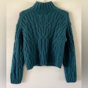 Vince Alpaca Wool Chunky Cable Knit Mock Neck Sweater Size XS Blue